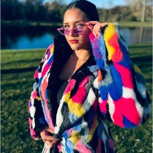 Faux fur multicolored coat